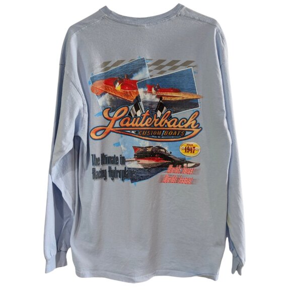 Lauterbach Men's Long Sleeve Graphic T-Shirt XL Blue Lauterbach Custom Boats - Picture 1 of 15